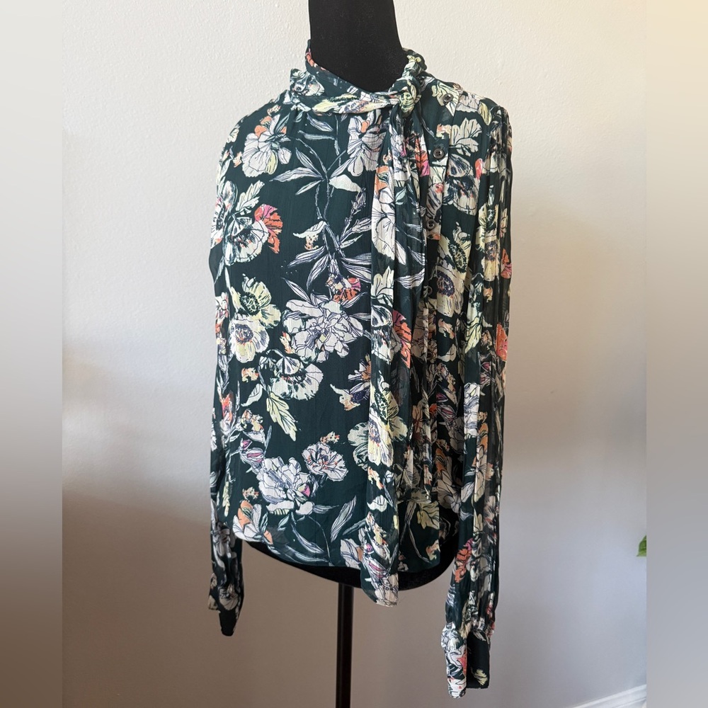 Free People Floral Blouse - Dark Green Multi